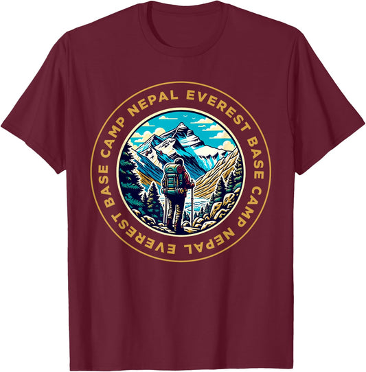 Everest Base Camp Nepal Mountain Everest View Hiking , Black, S T-Shirt - T-Shirt | Maroon