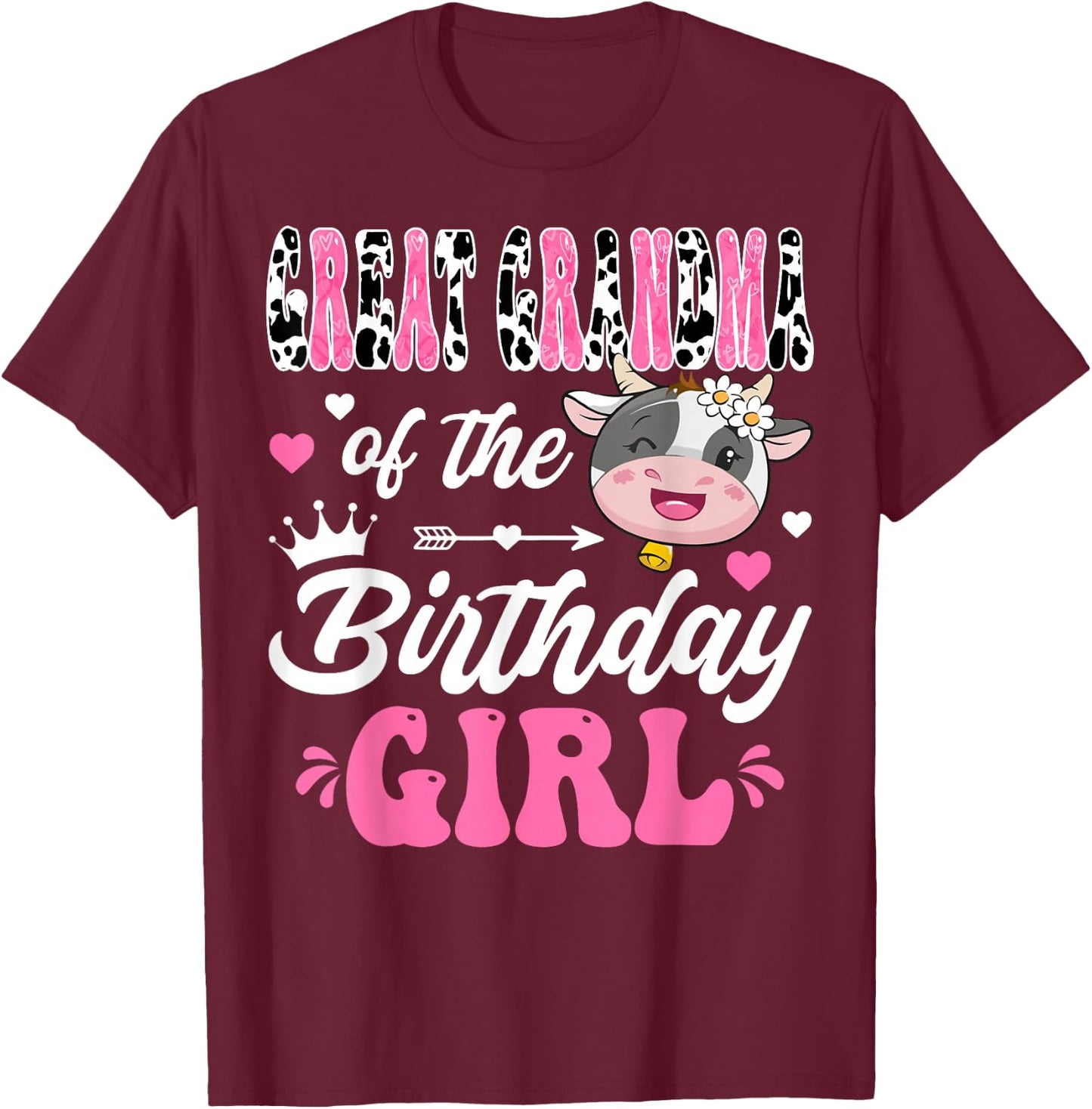 Great Grandma Of The Birthday Girl Cute Cow 1St Birthday T-Shirt - T-Shirt | Maroon