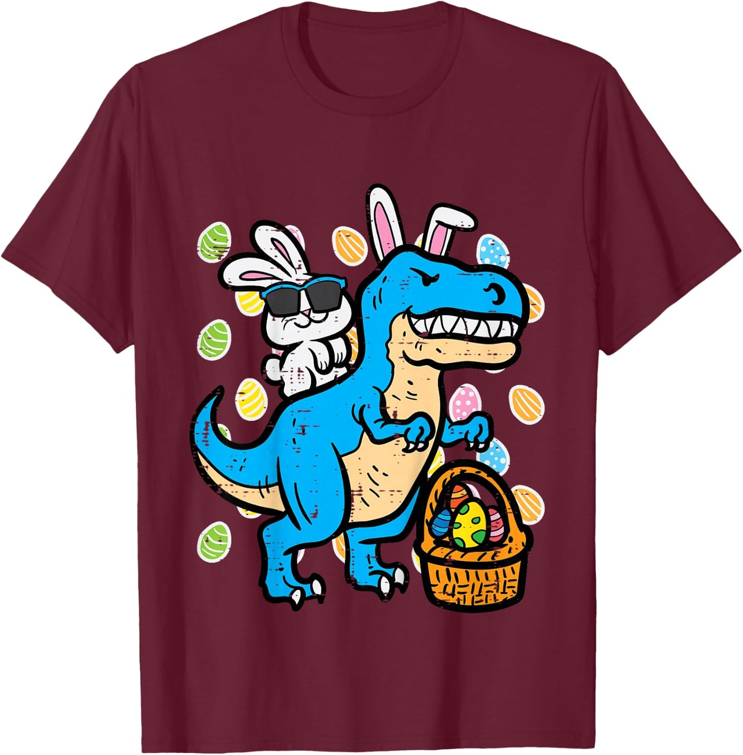 Kids Easter Bunny On Trex Dino Egg Rabbit Boys Kids Toddler Youth T-Shirt - T-Shirt | Maroon