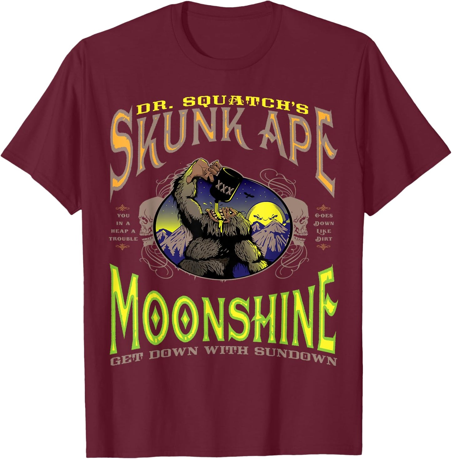 Dr. Squatchs Skunk Ape Moonshine , black T-Shirt - T-Shirt | Maroon
