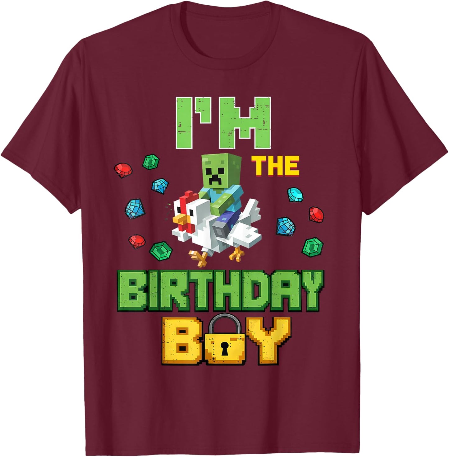 Im The Birthday Boy Video Gamer Dab Pixel Number Chicken T-Shirt - T-Shirt | Maroon