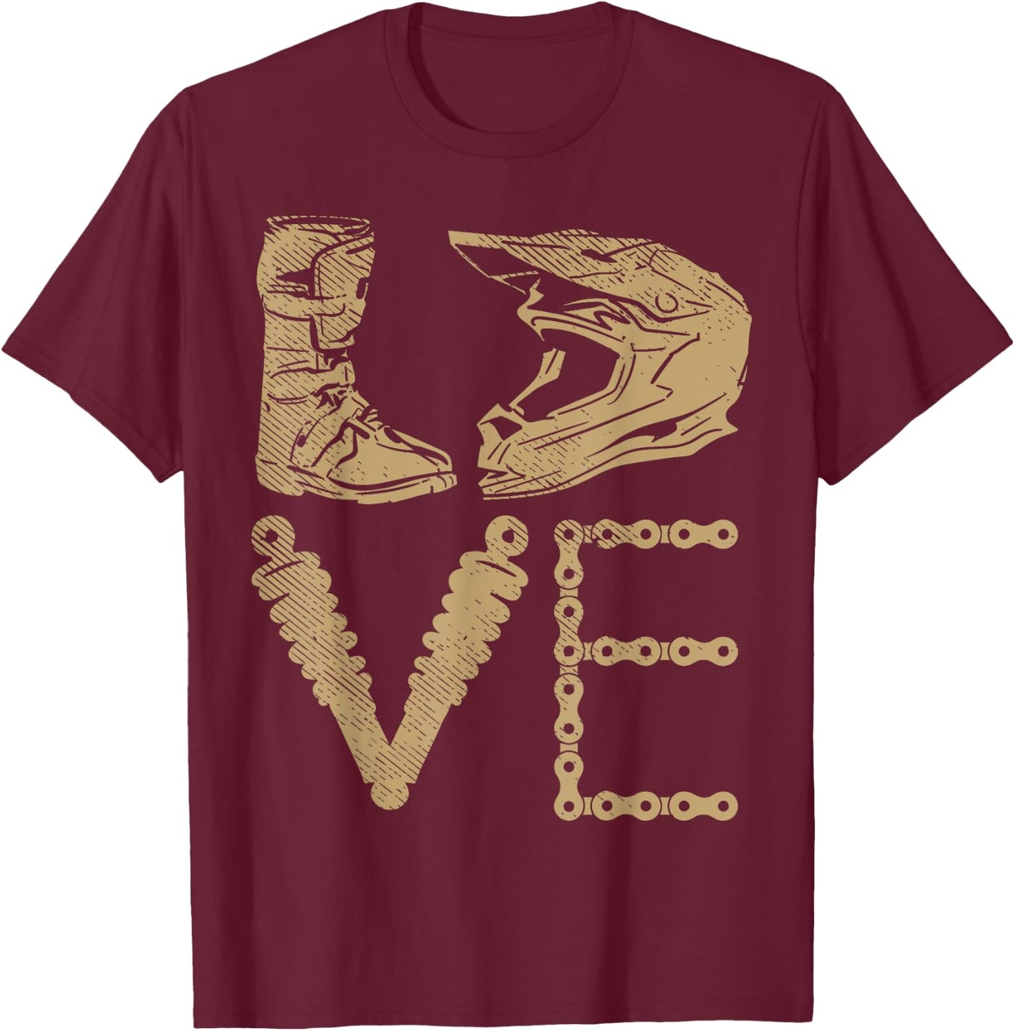 Love Dirt Bike Boots Helmet Motocross Motorcycle Racing Gift T-Shirt - T-Shirt | Maroon