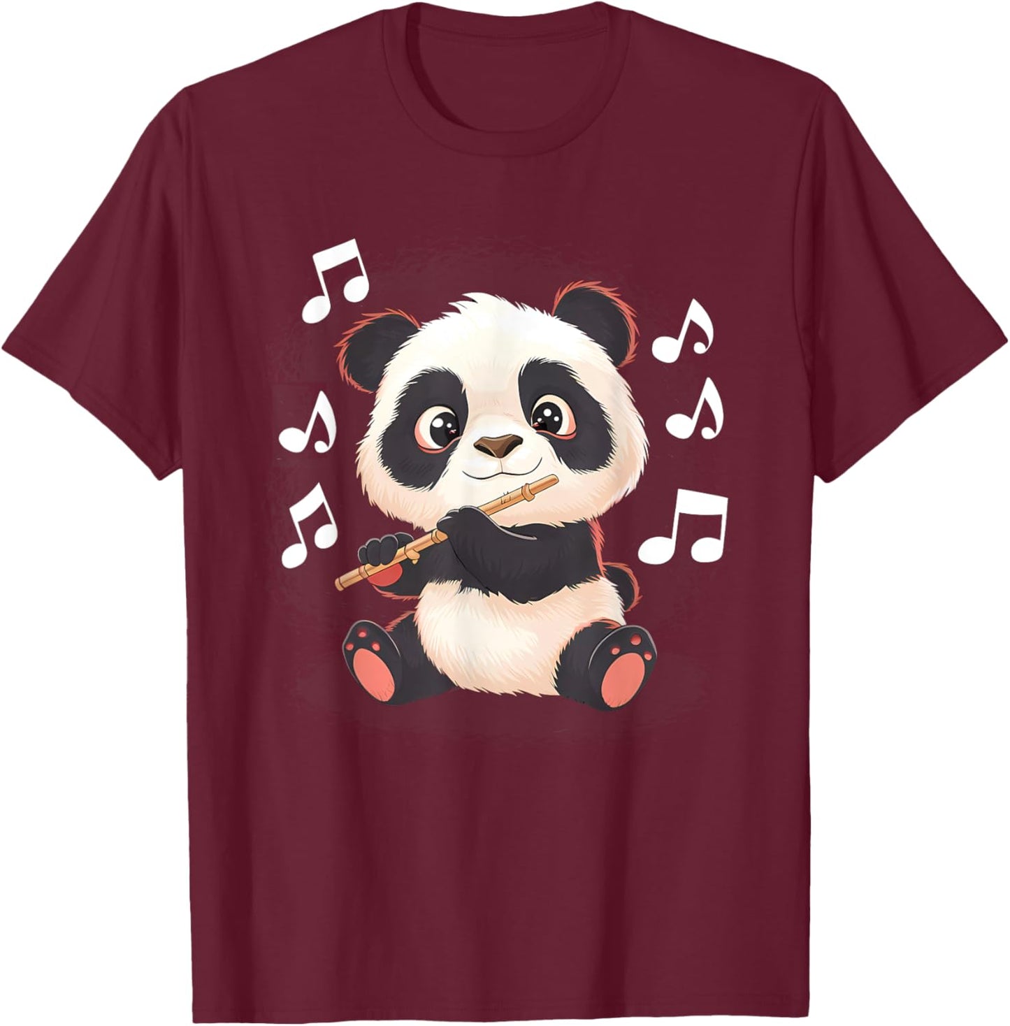 Panda Playing Flute T-Shirt - T-Shirt | Maroon