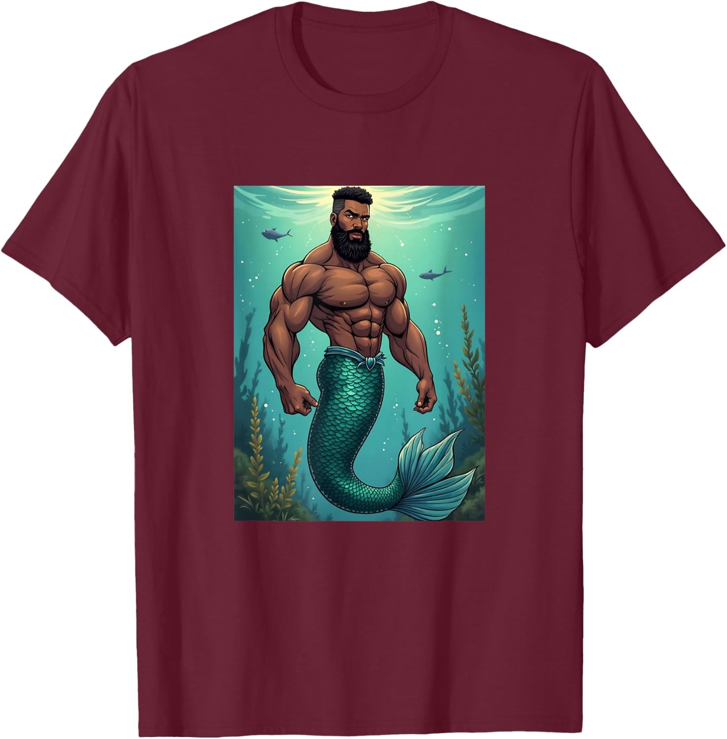 LGBTQ Transgender Gay Muscle African Mermaid Gay Merman T-Shirt - T-Shirt | Maroon