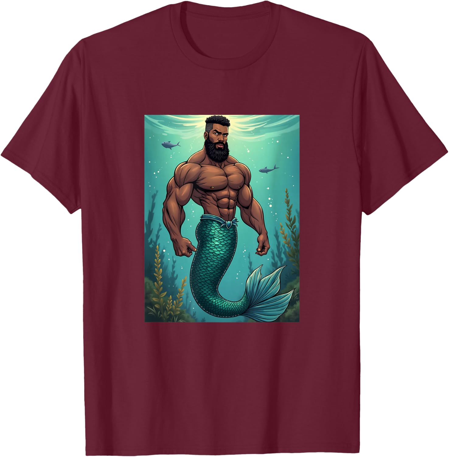 LGBTQ Transgender Gay Muscle African Mermaid Gay Merman T-Shirt - T-Shirt | Maroon