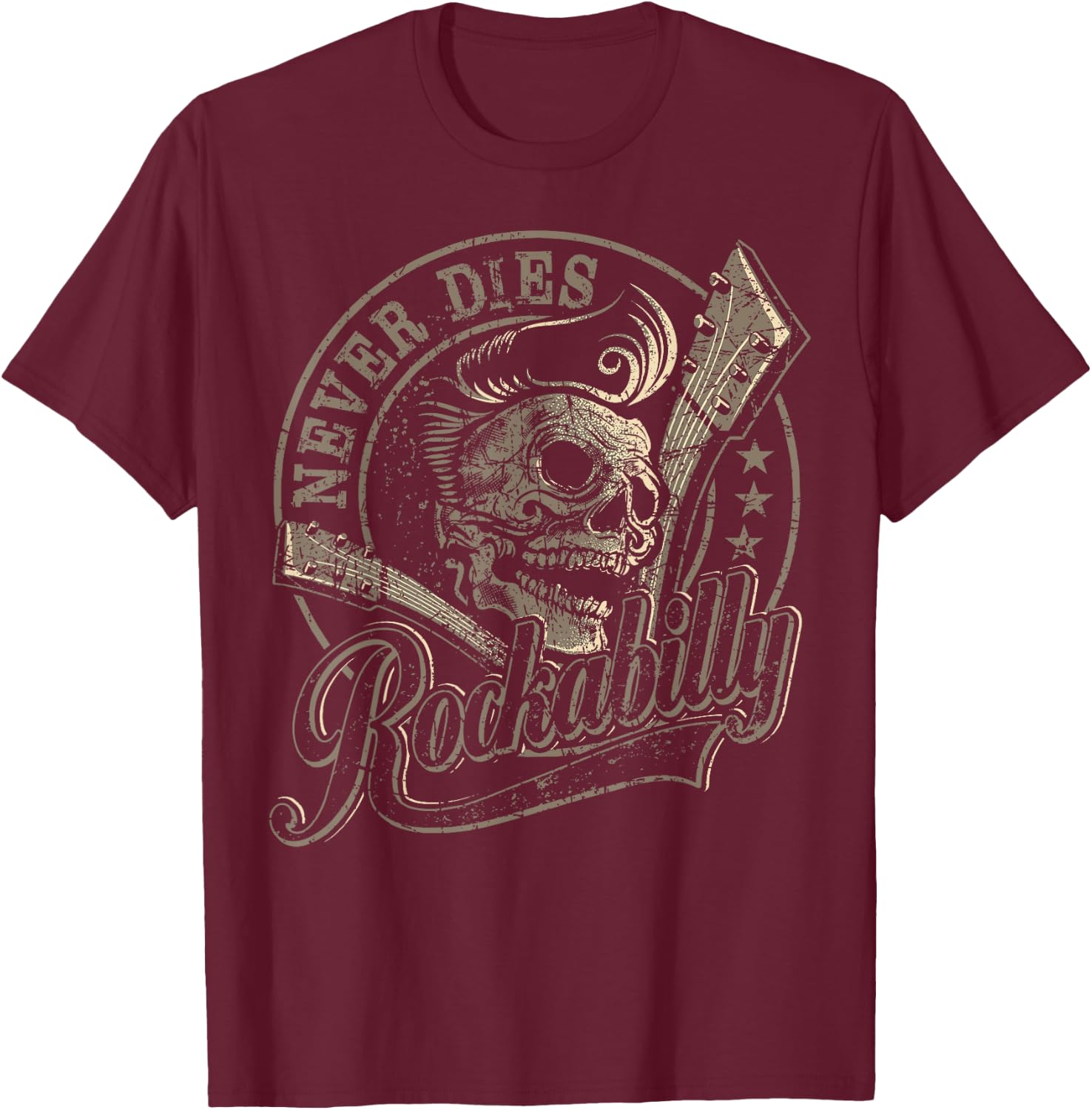 Rockabilly Skull Guitar print - Gift Rockstars - Biker T-Shirt - T-Shirt | Maroon
