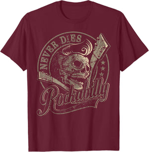 Rockabilly Skull Guitar print - Gift Rockstars - Biker T-Shirt - T-Shirt | Maroon