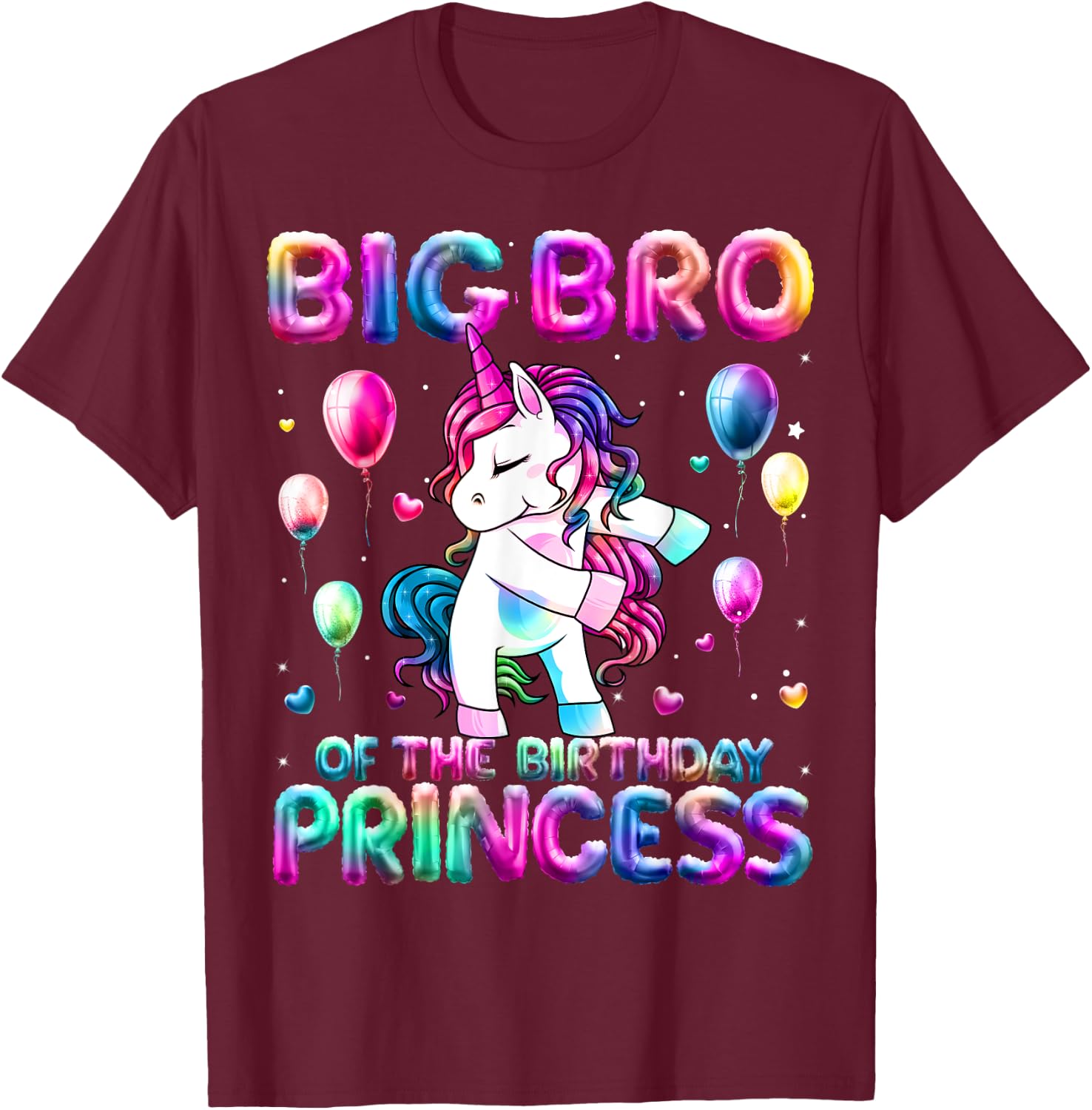 Brother of the Birthday Princess Girl Flossing Unicorn Bro T-Shirt - T-Shirt | Maroon