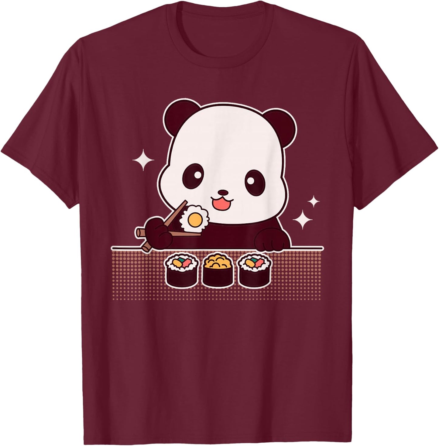 Panda Eating Sushi Cute Panda Bear Lovers T-Shirt - T-Shirt | Maroon