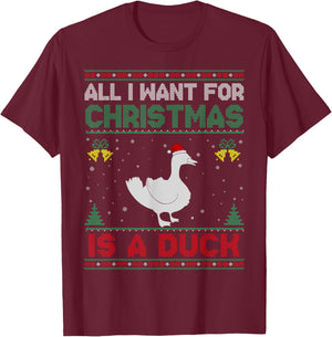 All I Want For Christmas Is A Duck Ugly Sweater T-Shirt - T-Shirt | Maroon