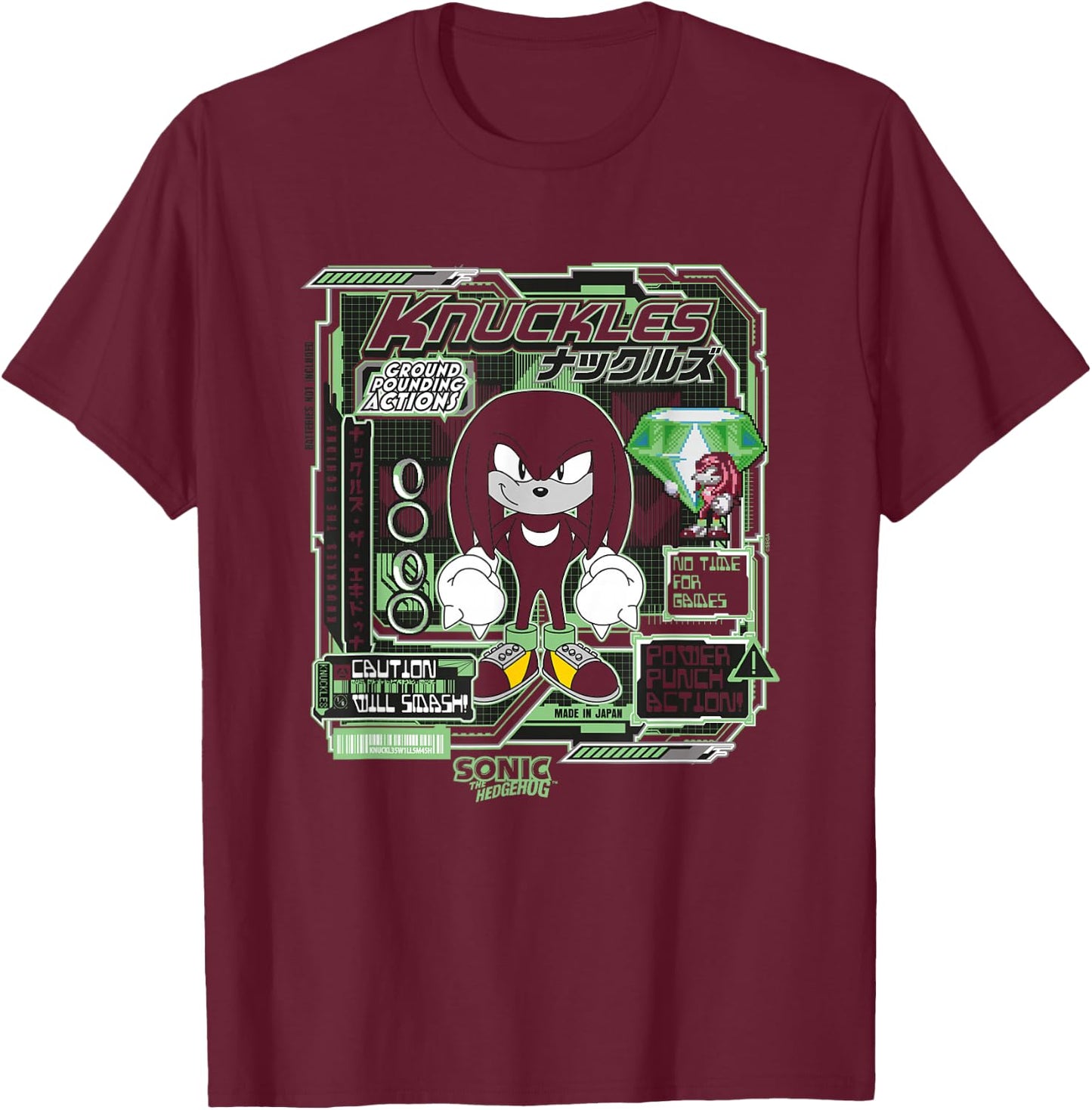 Sonic The Hedgehog Knuckles Vintage Kanji Poster T-Shirt - T-Shirt | Maroon
