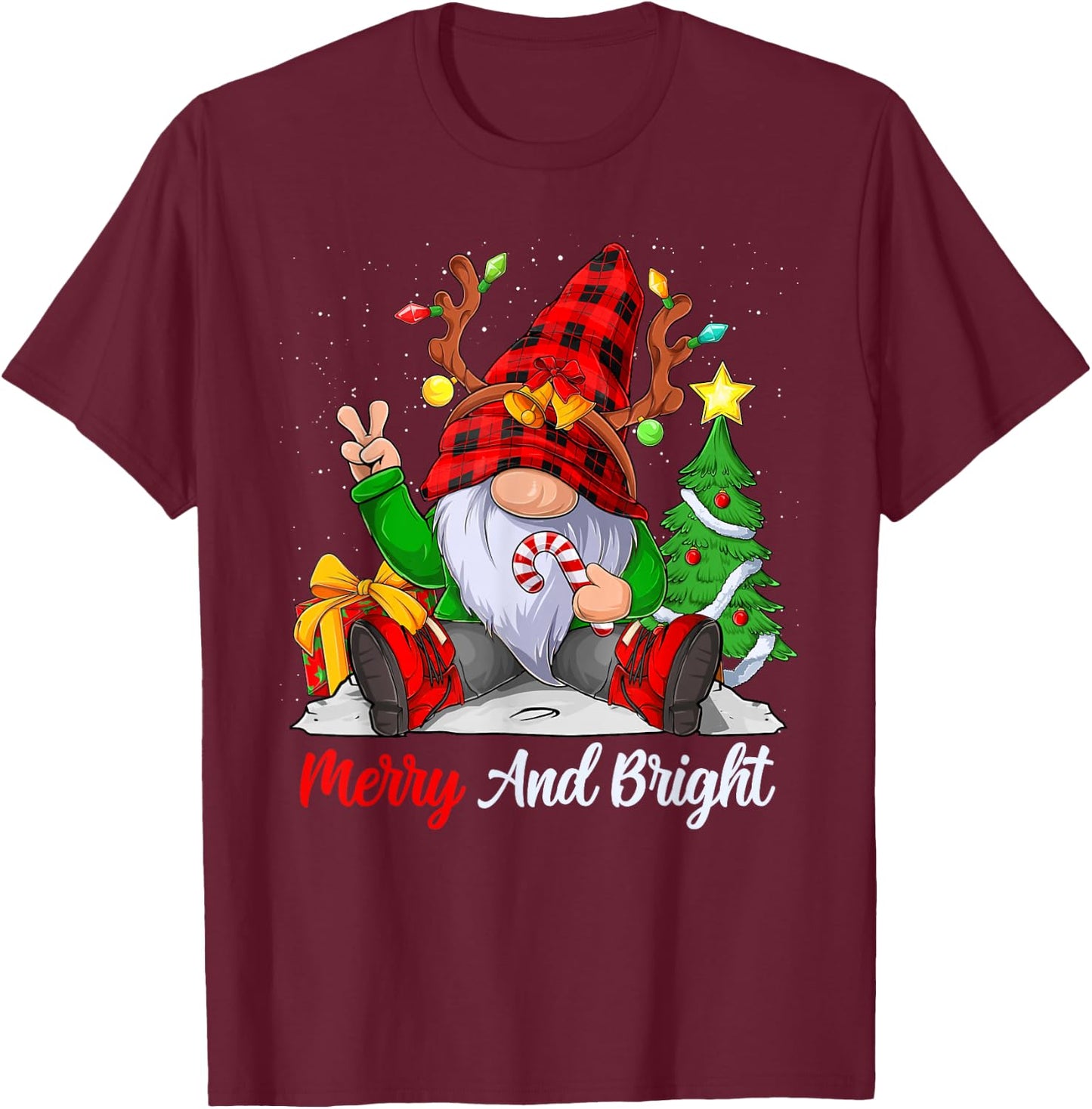 Merry and bright christmas gnome family pajamas matching T-Shirt - T-Shirt | Maroon