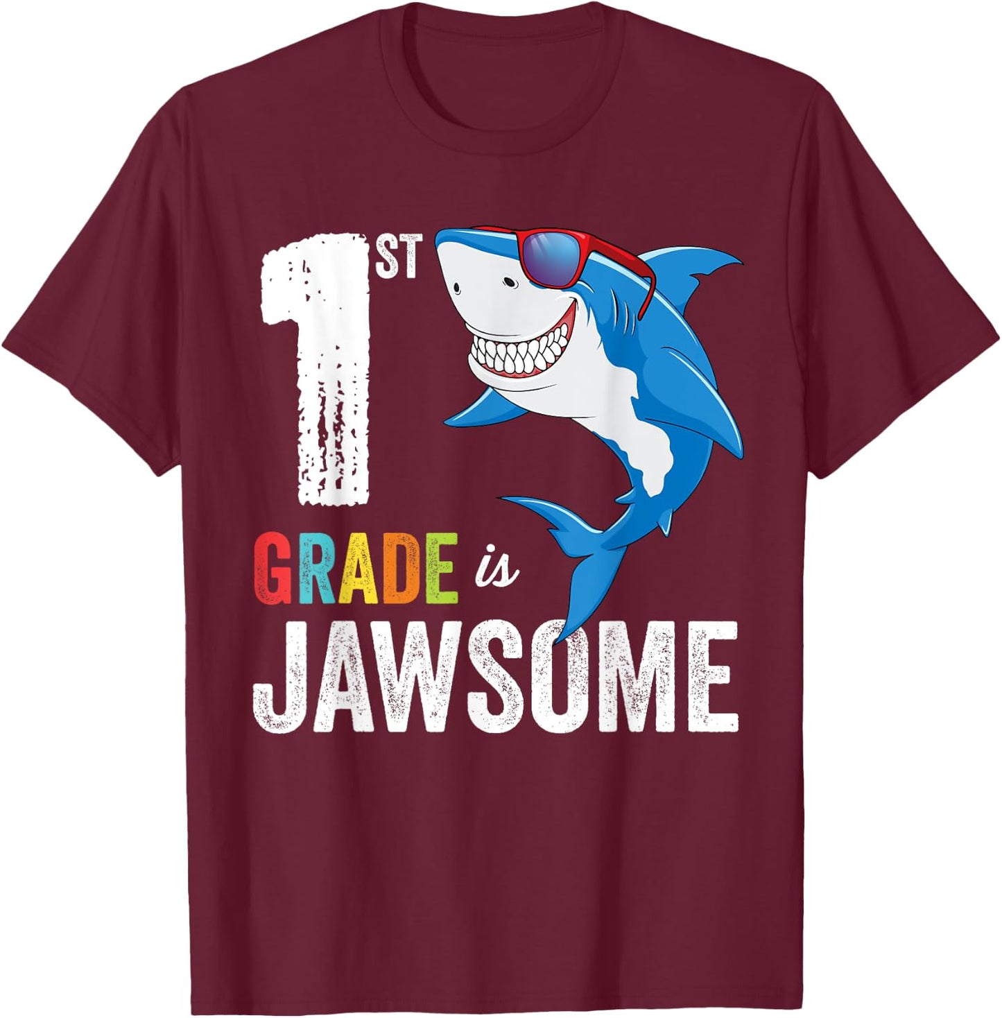 First Grade Shirt Boys Girls Shark First Day of School T-Shirt - T-Shirt | Maroon