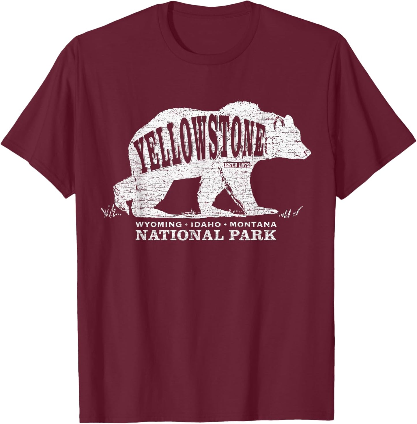 Grizzly Bear Yellowstone National Park Est. 1872 T-Shirt - T-Shirt | Maroon
