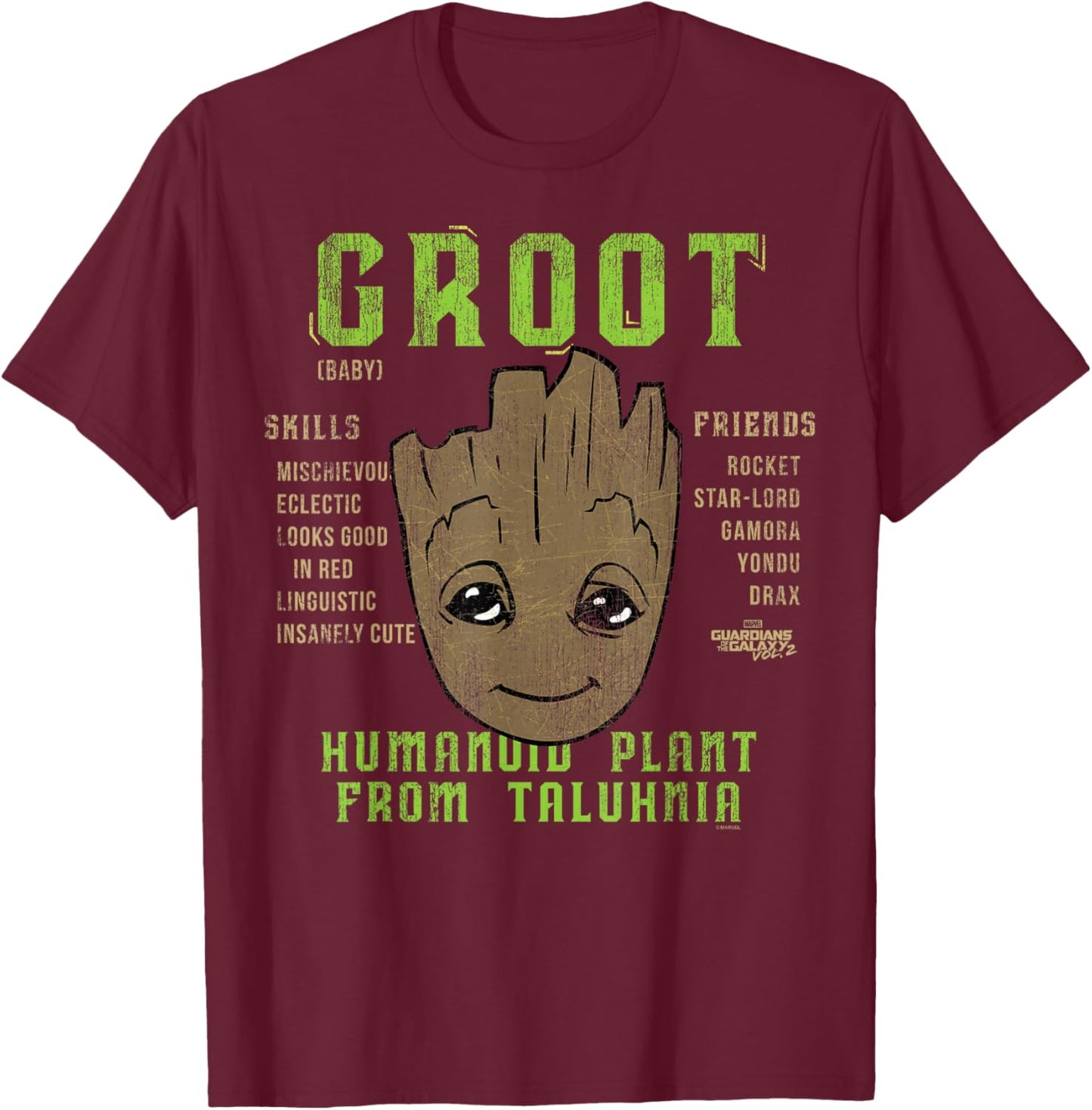 Marvel Guardians of Galaxy 2 Groot Skills Graphic C2 T-Shirt - T-Shirt | Maroon