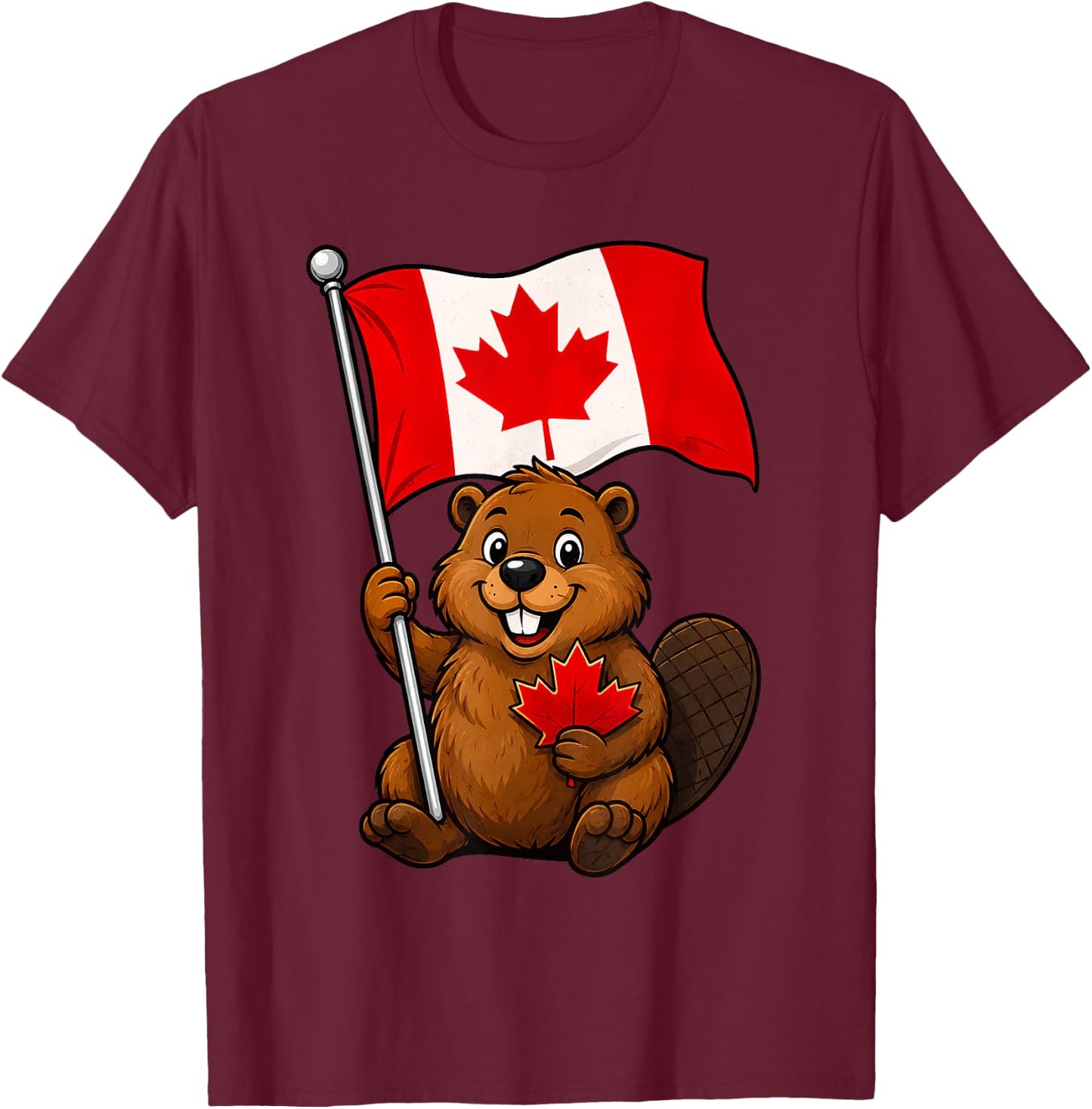 Cute Beaver Flag Patriotic Maple Leaf Canada Day Canadian T-Shirt - T-Shirt | Maroon