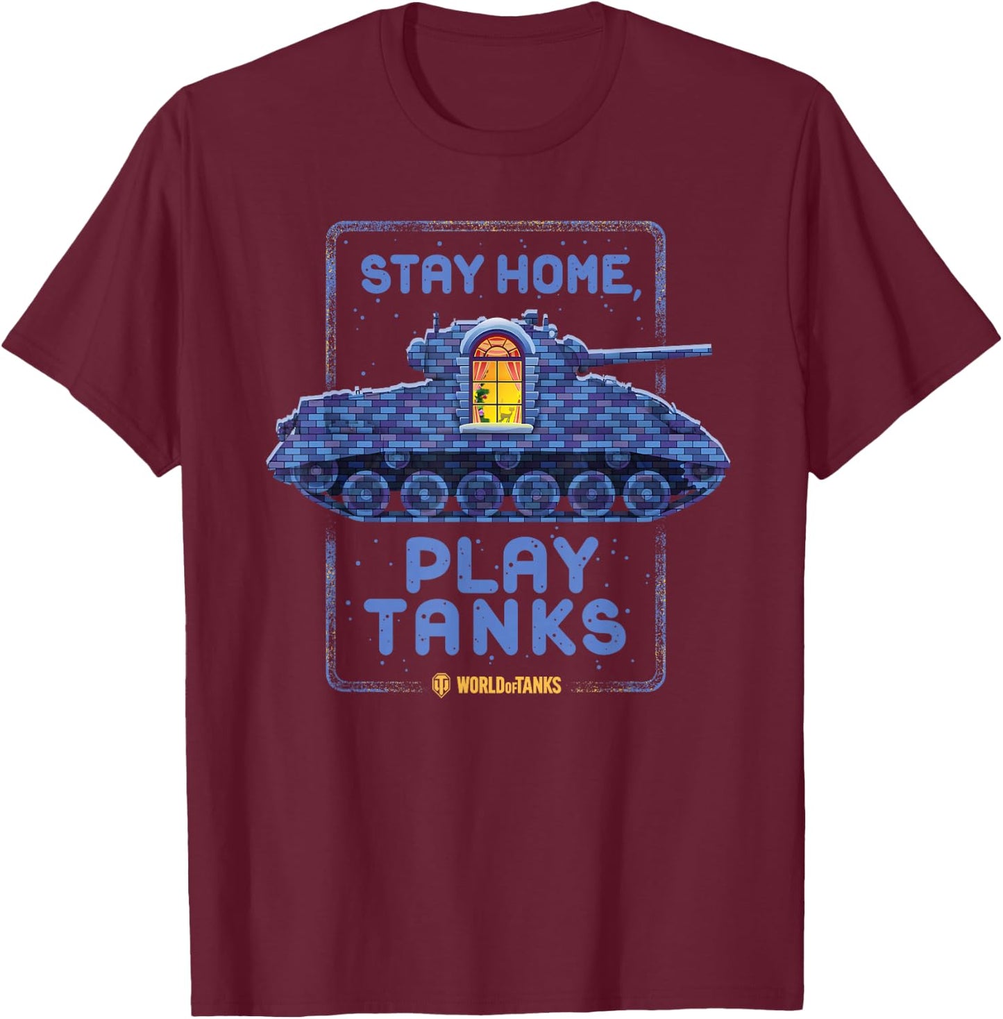 World of Tanks M4A2E4 Sherman "Stay Home, Play Tanks" T-Shirt - T-Shirt | Maroon