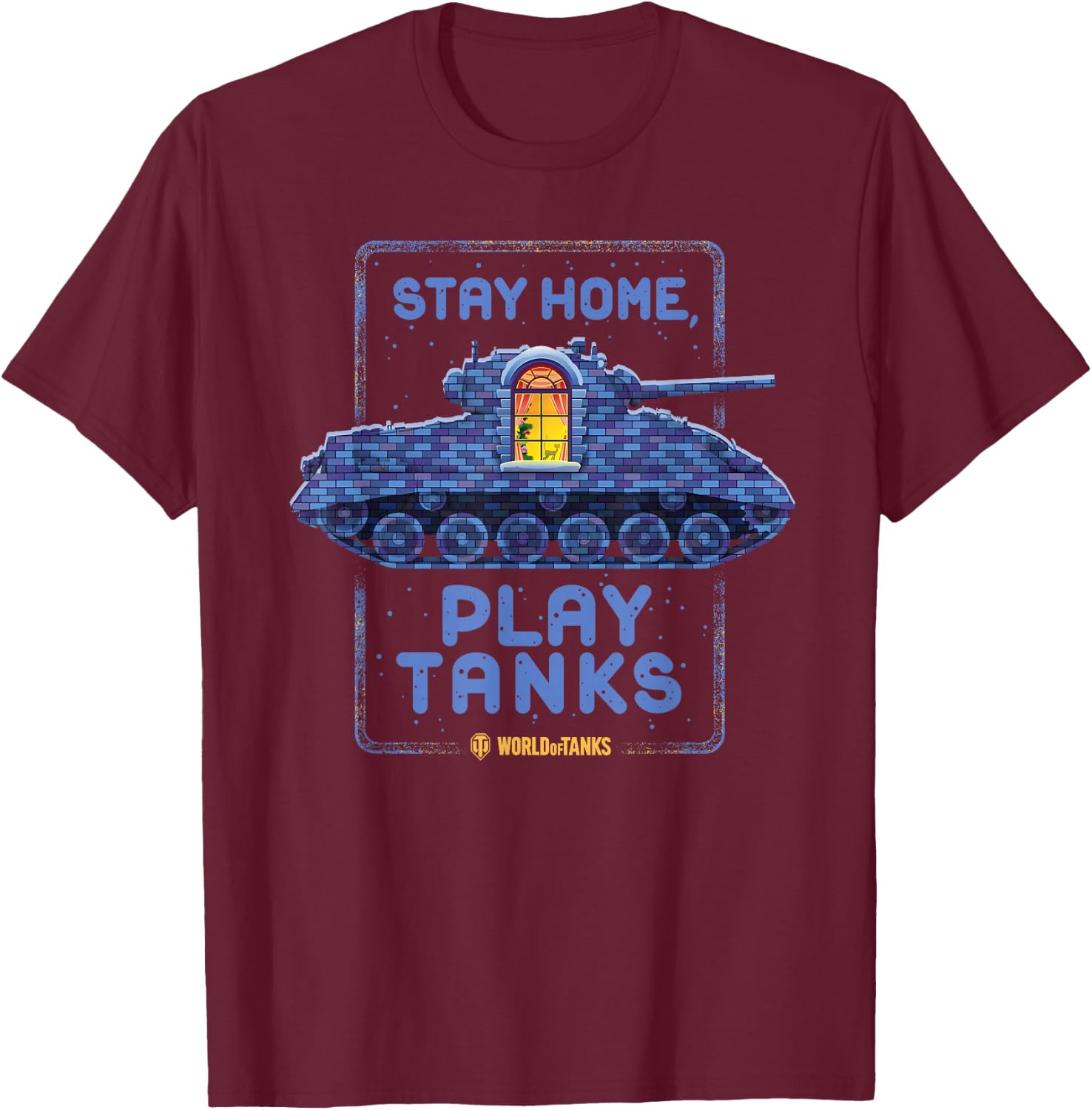 World of Tanks M4A2E4 Sherman "Stay Home, Play Tanks" T-Shirt - T-Shirt | Maroon
