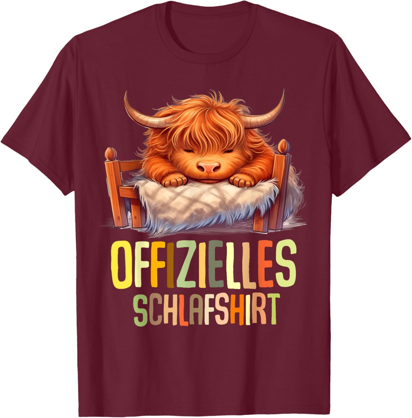 Highland Cow Official Sleep Shirt Pyjamas Nightdress , black T-Shirt - T-Shirt | Maroon