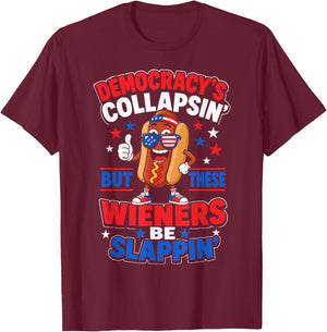 Liberal 4th of July Democracy's Collapsing T-Shirt - T-Shirt | Maroon