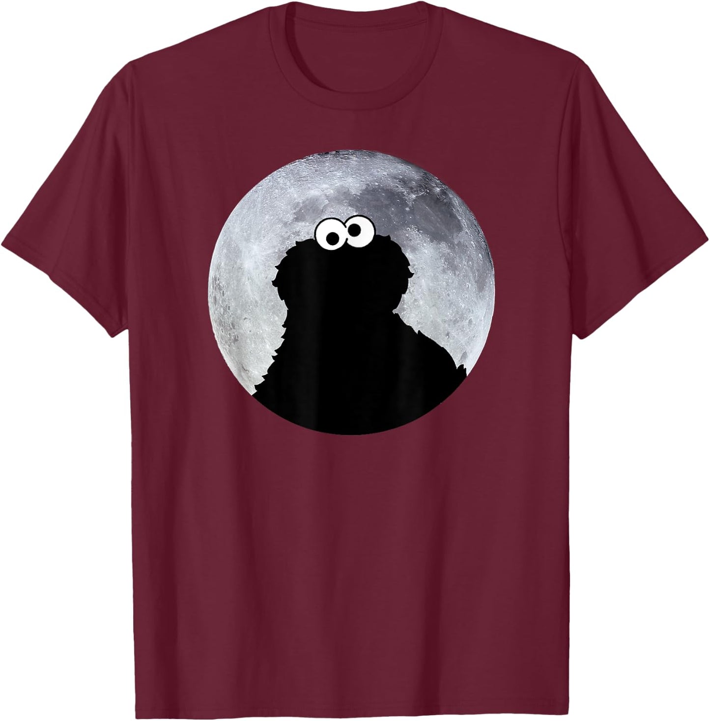 Sesame Street Cookie Monster in Moonlight Shadow Moonnight , black T-Shirt - T-Shirt | Maroon