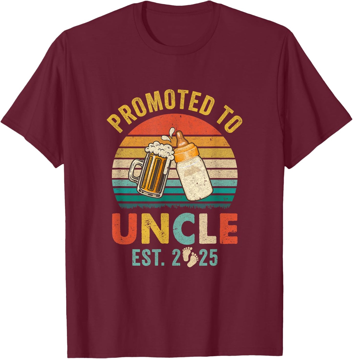 Promoted To Uncle Est 2025 Vintage New Uncle Fathers Day T-Shirt - T-Shirt | Maroon