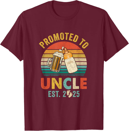 Promoted To Uncle Est 2025 Vintage New Uncle Fathers Day T-Shirt - T-Shirt | Maroon