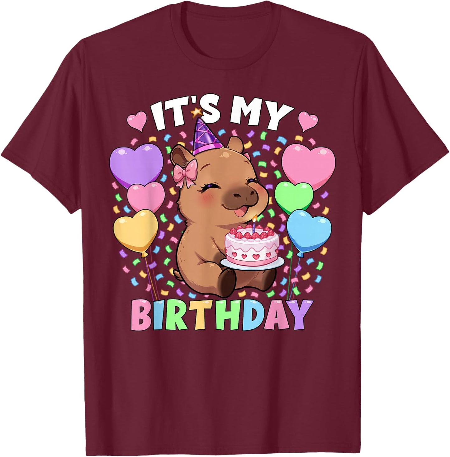 Capybara Birthday Shirt | It's My Birthday Capybara Girls T-Shirt - T-Shirt | Maroon