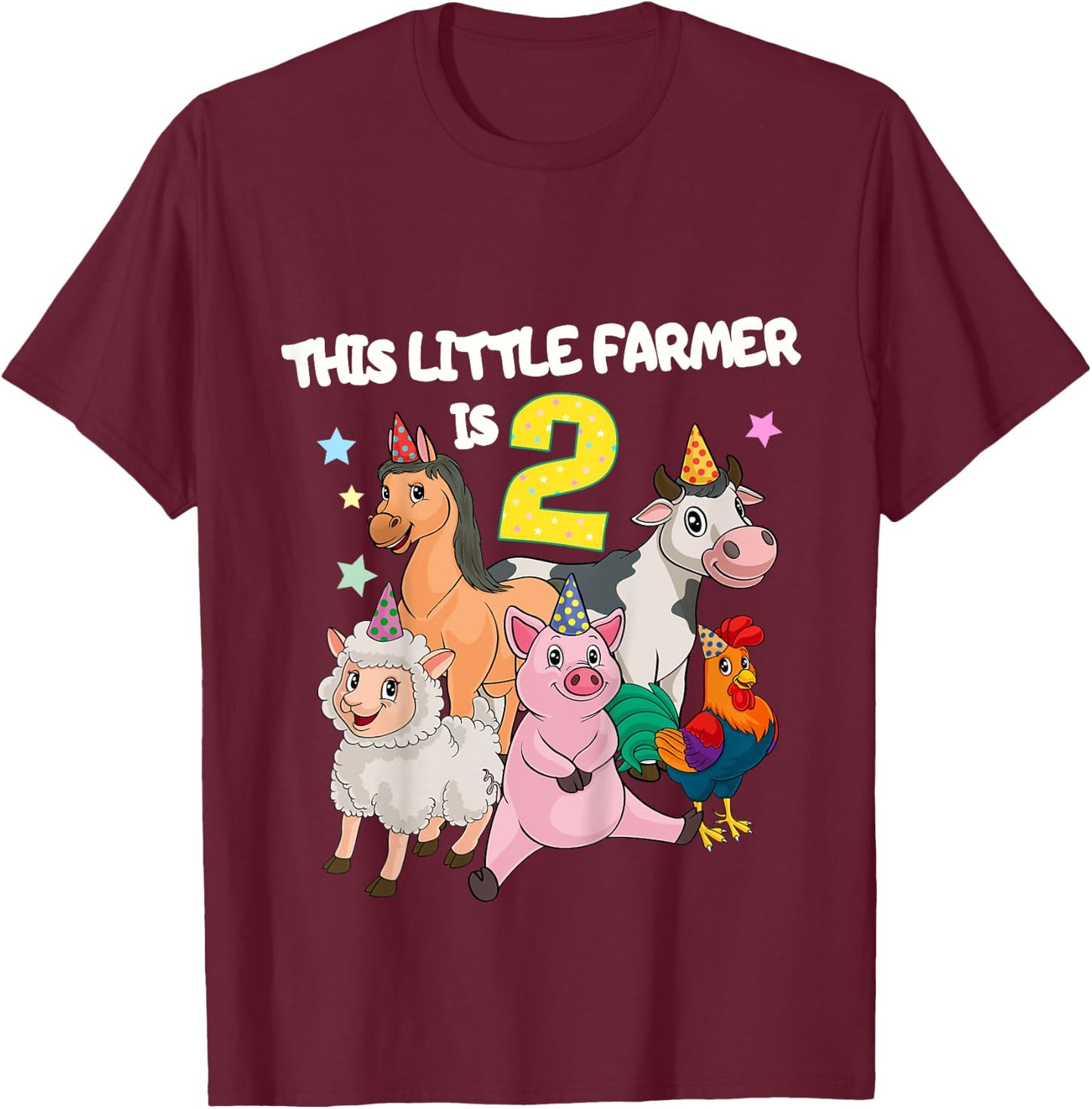 Kids Farm 2 Year Old Birthday Outfit Boy Tractor 2nd Birthday T-Shirt - T-Shirt | Maroon