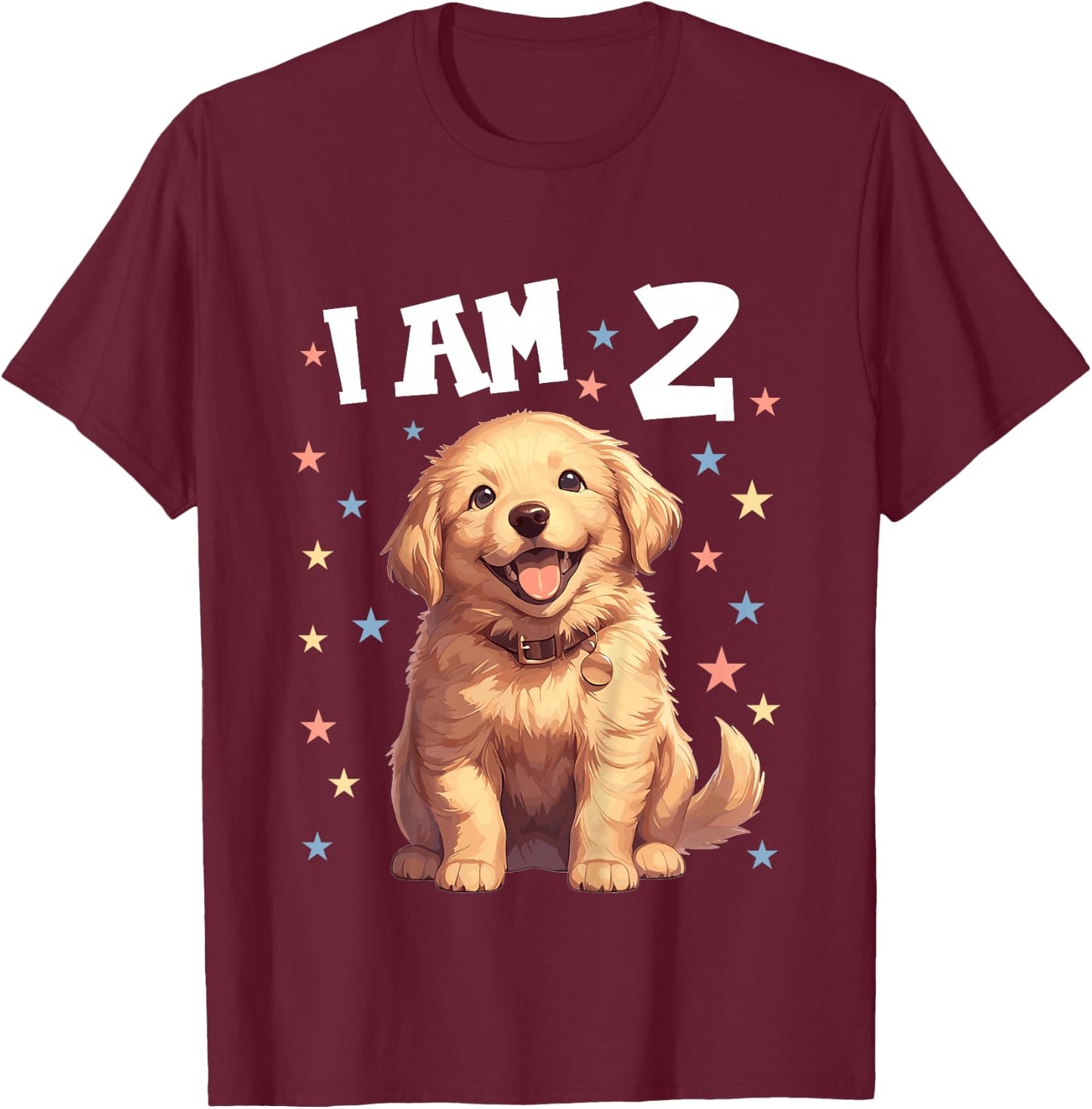 Kids 2 Years old 2th birthday Golden Retrievers Golden Retriever T-Shirt - T-Shirt | Maroon