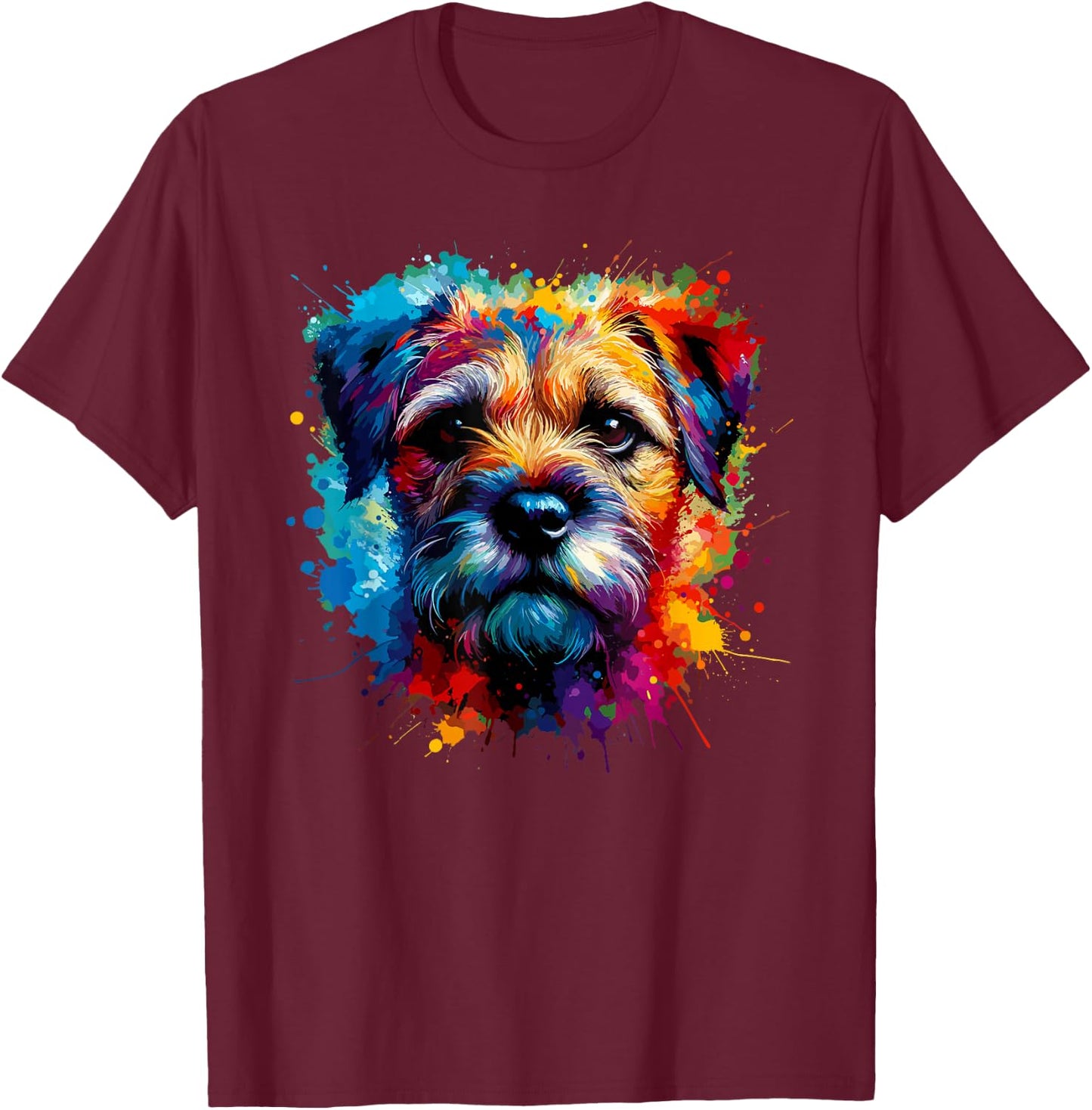 Colourful Splash Art Border Terrier Border Terriers T-Shirt - T-Shirt | Maroon