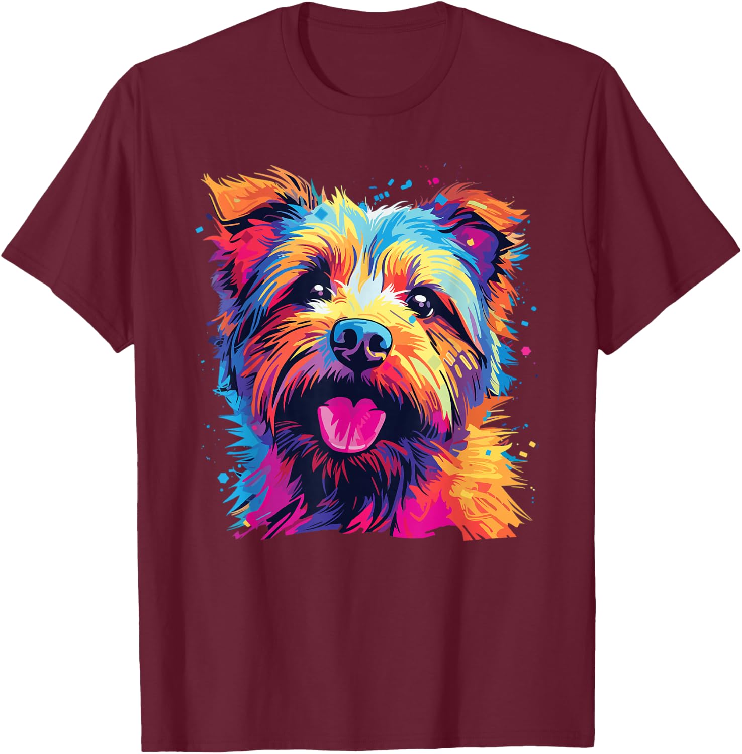 Watercolour Colourful Norfolk Terrier Dogs T-Shirt - T-Shirt | Maroon