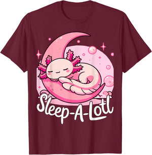 Sleep-A-Lotl Axoltol Sleaping T-Shirt - T-Shirt | Maroon