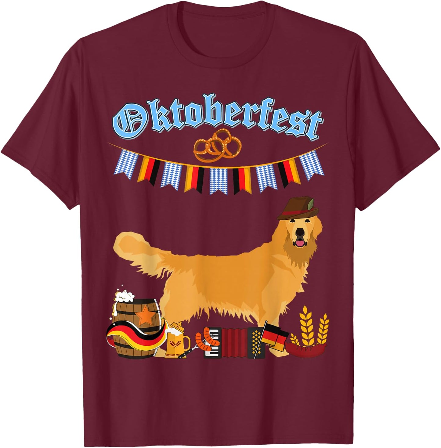 Golden Retriever Oktoberfest T-Shirt - T-Shirt | Maroon