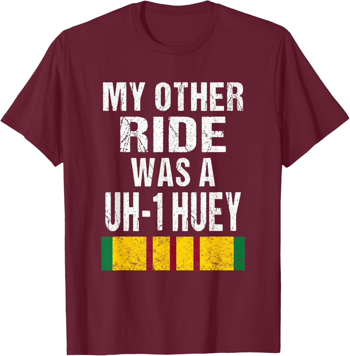 Vietnam Veteran Biker UH-1 Huey Helicopter Vet T-Shirt - T-Shirt | Maroon