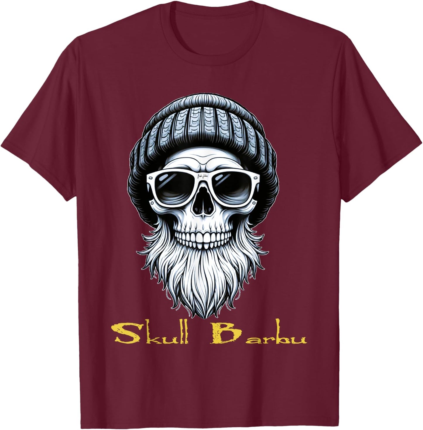 Skull Bearded Skull Beard Gift , Black, S T-Shirt - T-Shirt | Maroon