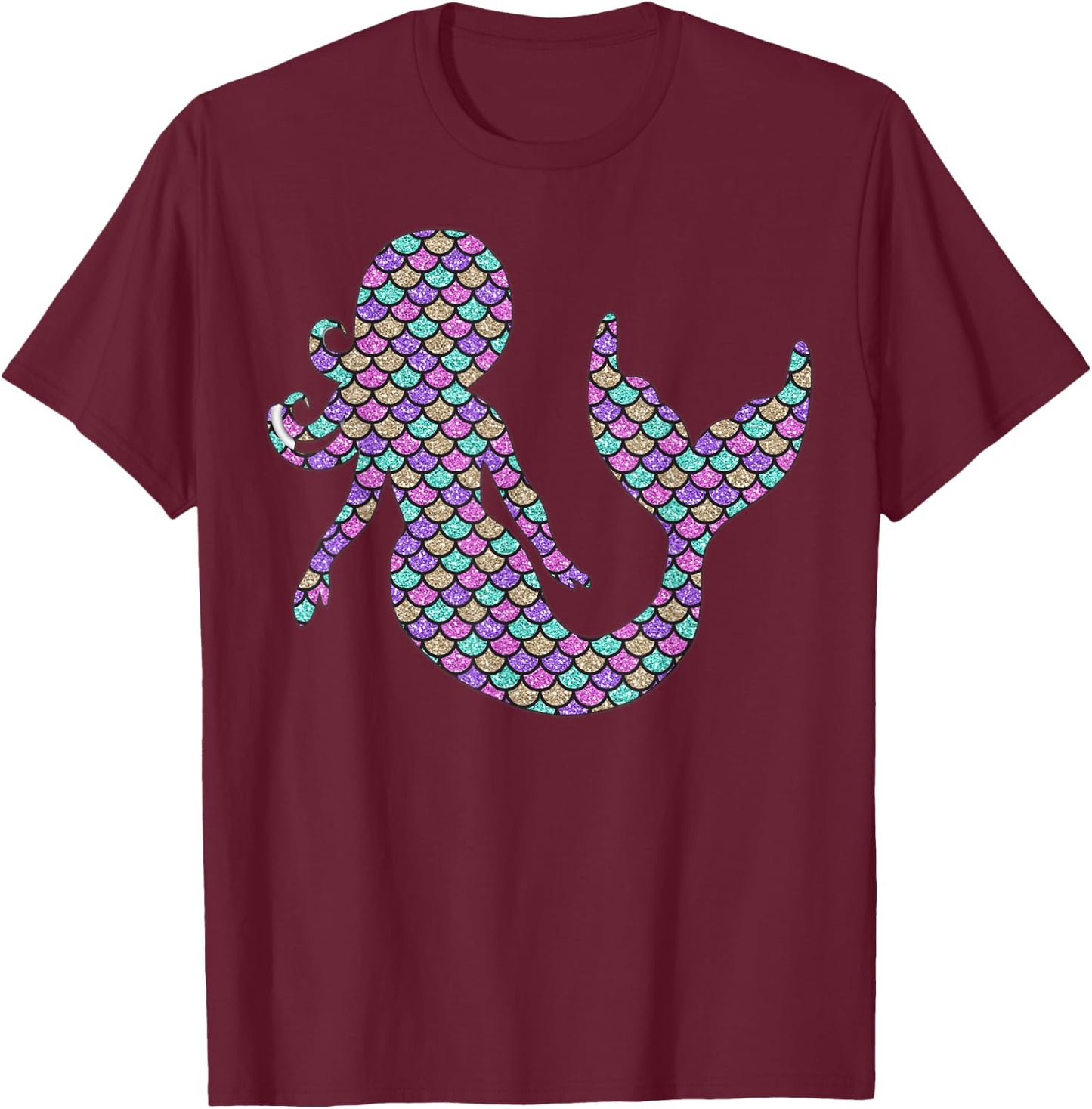 Mermaid Pink Purple Turquoise , black T-Shirt - T-Shirt | Maroon