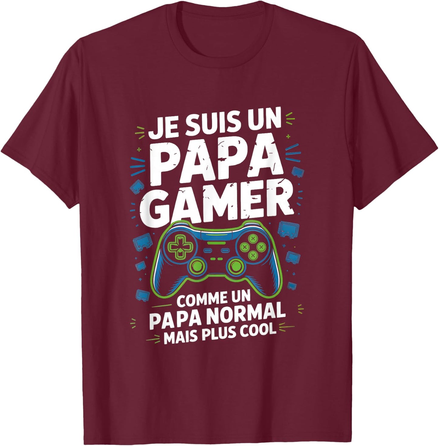 Dad Gamer Dad Cool Gift Humour Father's Day Father Man T-Shirt - T-Shirt | Maroon