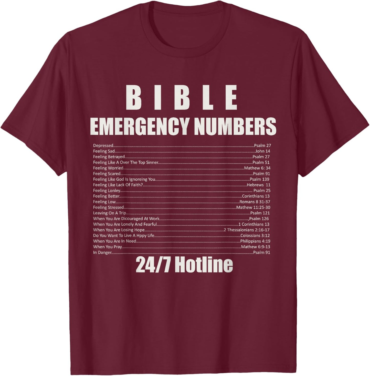 Bible Emergency Numbers T-Shirt - T-Shirt | Maroon