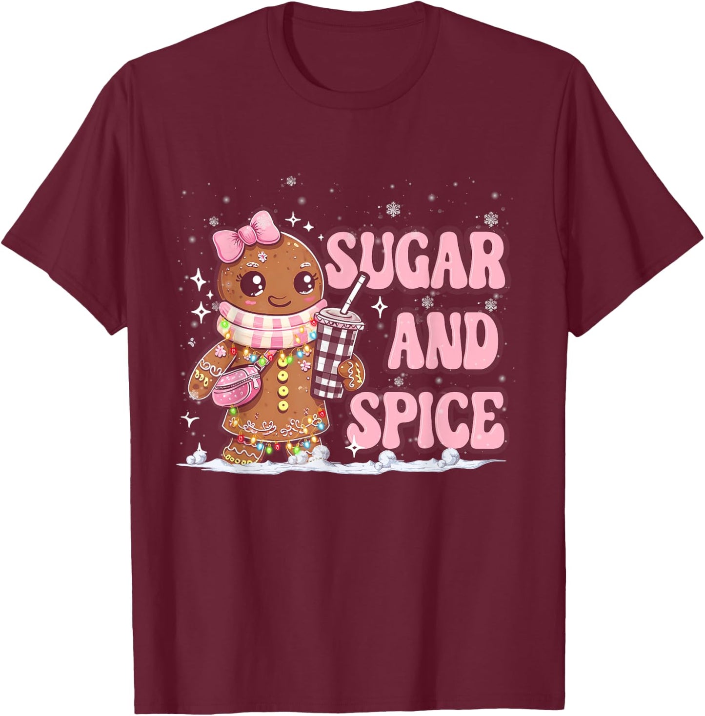 Sugar Spice Gingerbread Bougie Pink Christmas Retro Cookie T-Shirt - T-Shirt | Maroon