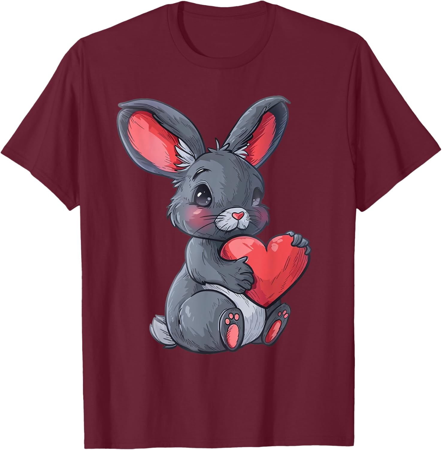 Niedlicher Hase Mit Herz Liebevolles Design T-Shirt - T-Shirt | Maroon