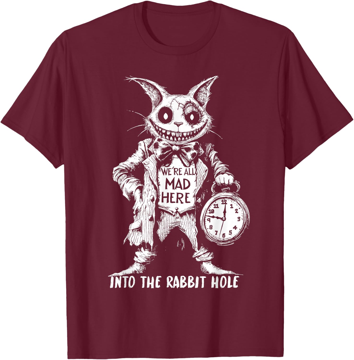 Scary Cheshire Cat in Wonderland Horror T-Shirt - T-Shirt | Maroon