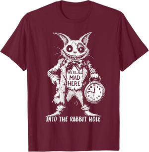 Scary Cheshire Cat in Wonderland Horror T-Shirt - T-Shirt | Maroon