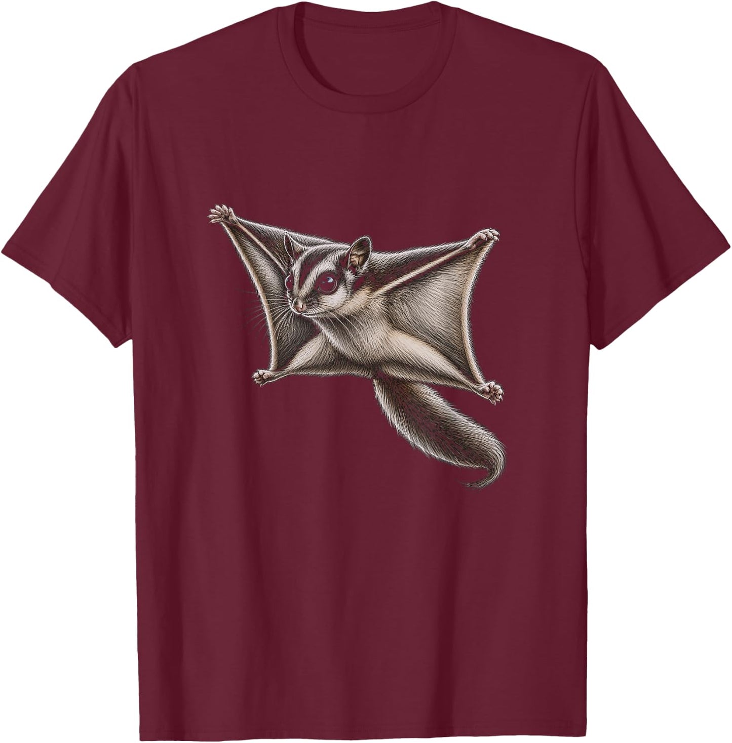 Flying Squirrel Graphic Artwork Design T-Shirt - T-Shirt | Maroon