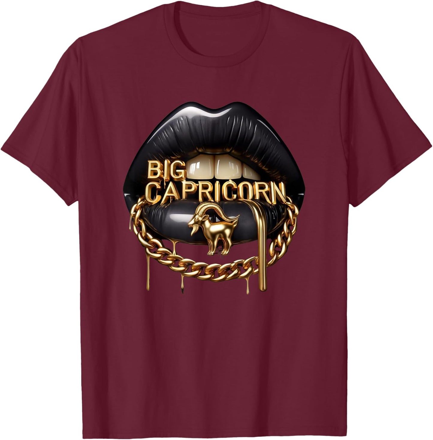 Big Capricorn Astrology Zodiac Lips Mouth T-Shirt - T-Shirt | Maroon
