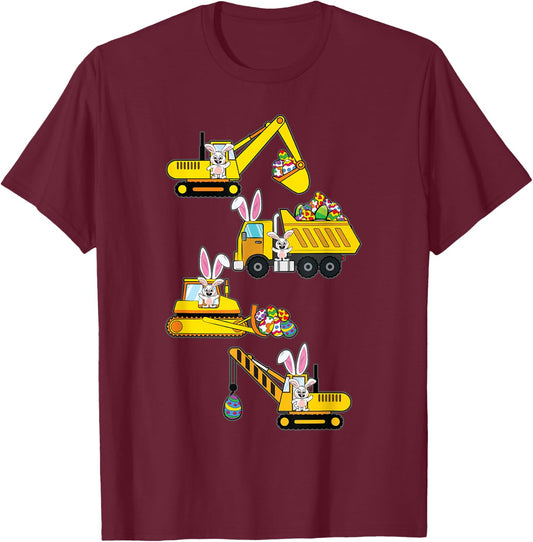 Bunny Egg Hunting Heavy Equipment Easter Construction Boys T-Shirt - T-Shirt | Maroon