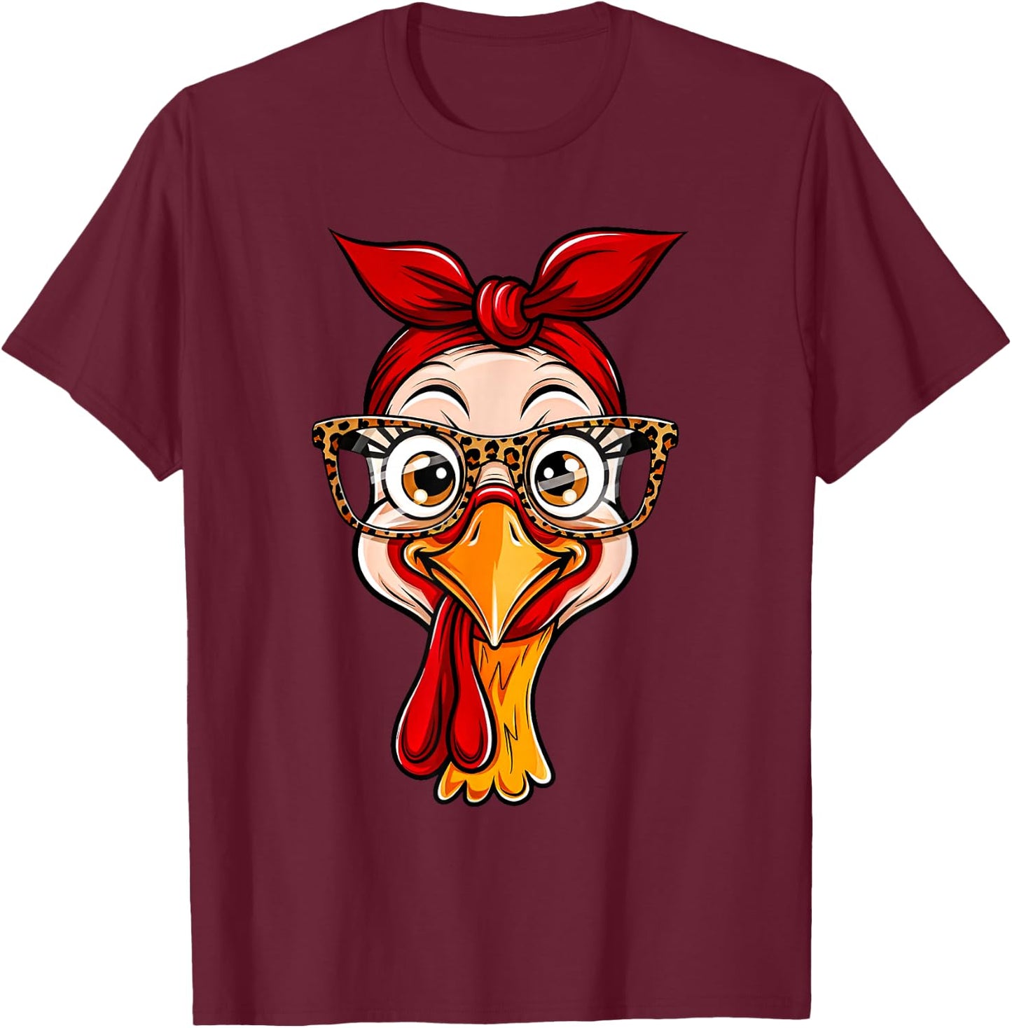 Thanksgiving Turkey Face Leopard Print Glasses Women Girls T-Shirt - T-Shirt | Maroon