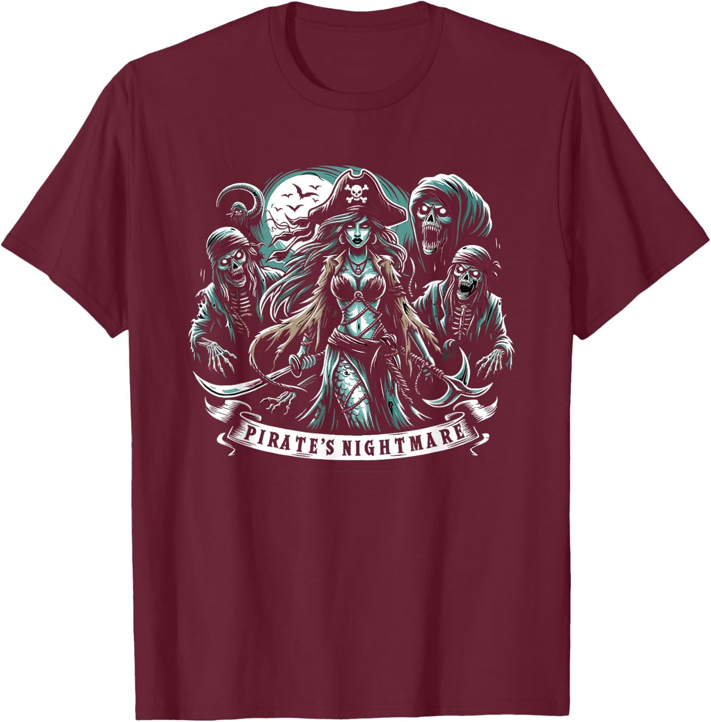 Spooky Sirens Horror Mermaid Creepy Mermaid Haunted Sea T-Shirt - T-Shirt | Maroon