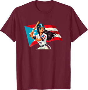 Puerto Rico Softball Baseball Boricua Flag Bat Helmet T-Shirt - T-Shirt | Maroon