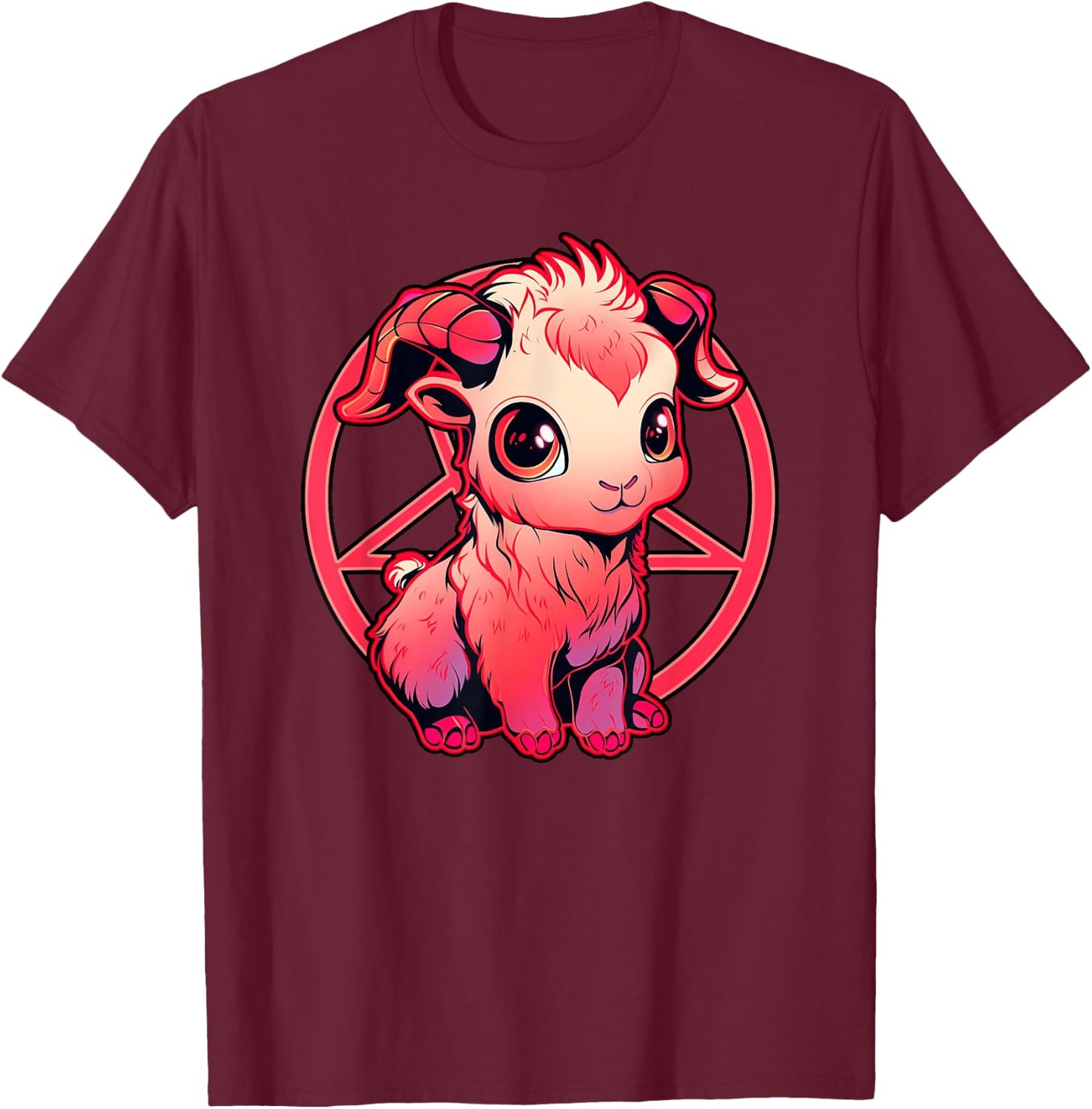 Satanic Kawaii Baby Goat Goth Girl Fun Baphomet Graphic T-Shirt - T-Shirt | Maroon